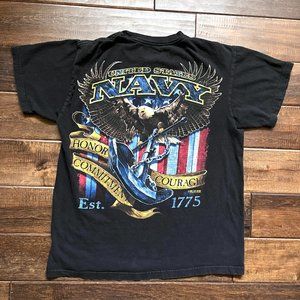 Vintage 2000s United States Navy Y2K Bald Eagle Black Tee Shirt Medium